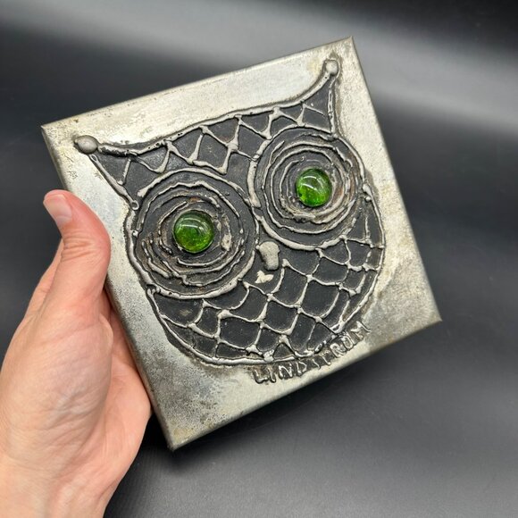 Vintage Sven Lindström Wall Hanging Owl Glass Eyes Studio Viken Sweden 1970s - Picture 7 of 9